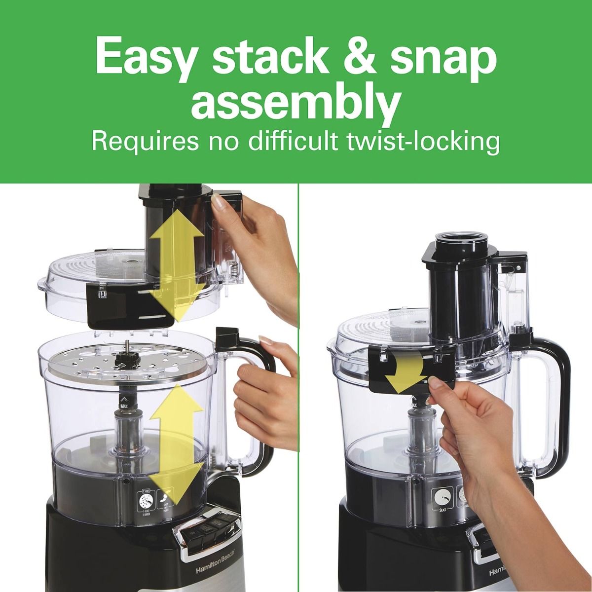 Hamilton Beach 10-Cup Stack & Snap Food Processor | Black & Stainless 4 Hamilton Beach 10-Cup Stack & Snap Food Processor | Black & Stainless - Image 4