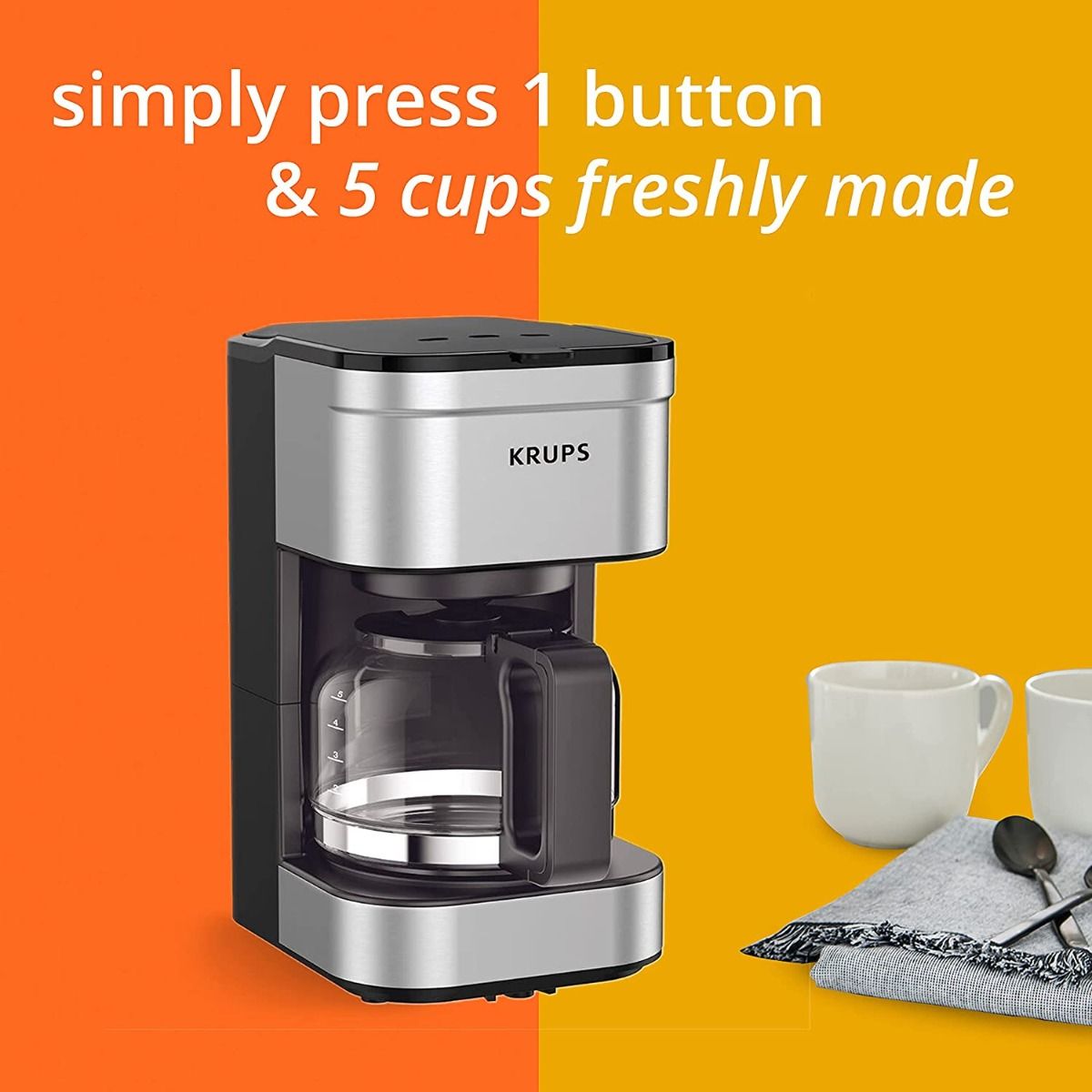 Krups Simply Brew 5-Cup Drip Coffee Maker | Stainless Steel 2 Krups Simply Brew 5-Cup Drip Coffee Maker | Stainless Steel - Image 2