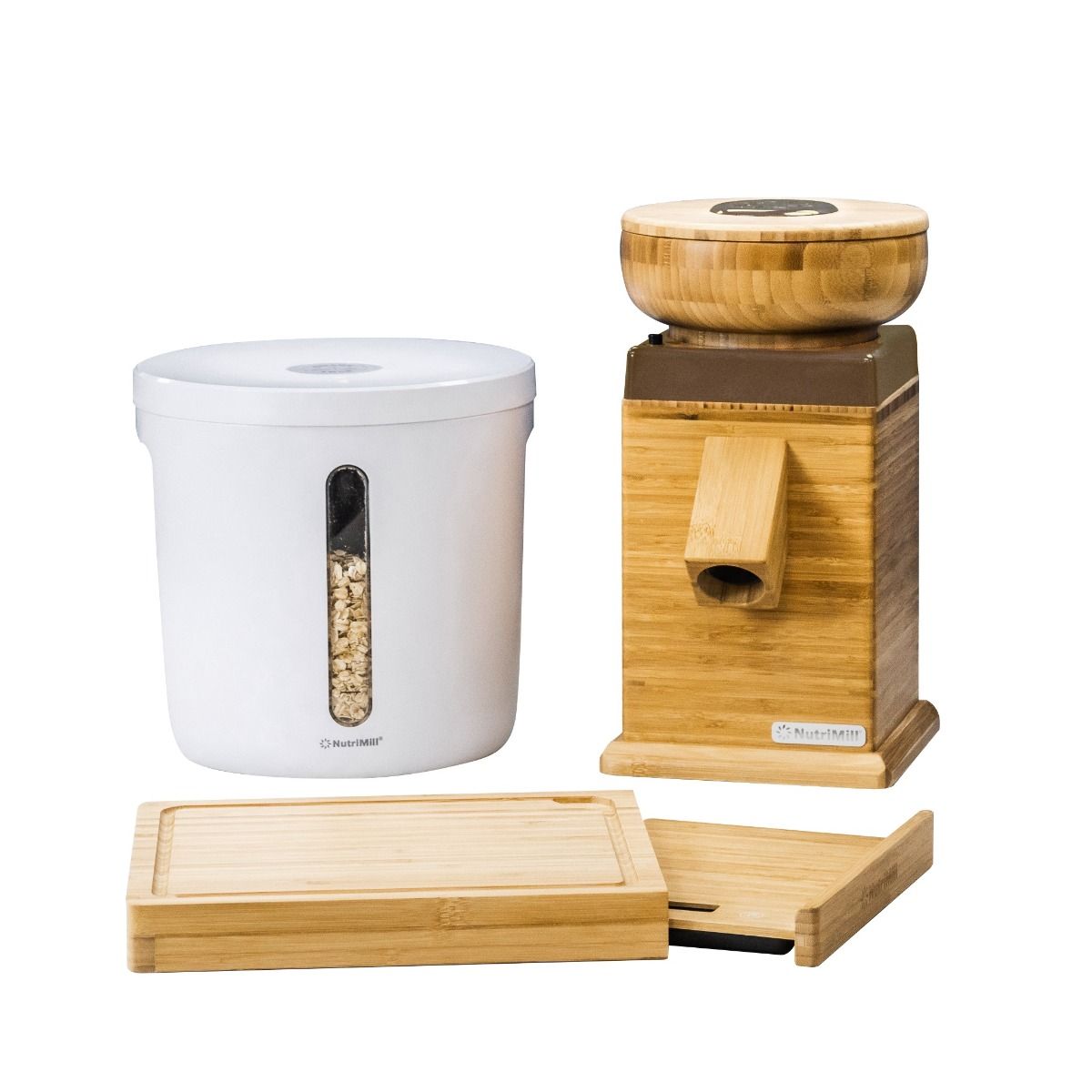 NutriMill Harvest Grain Mill | Gold + Cutting Board & Canister Bundle 1 NutriMill Harvest Grain Mill | Gold + Cutting Board & Canister Bundle